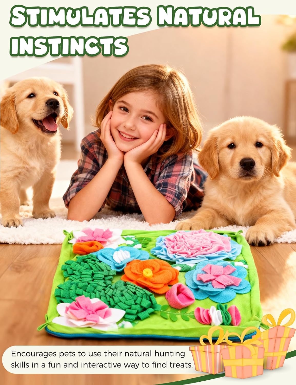 Interactive Snuffle Mat Puzzle for Dogs. Slow Feeding Game Encourages Natural Foraging Skill. 19.7''x19.7''Easy to Clean, Durable