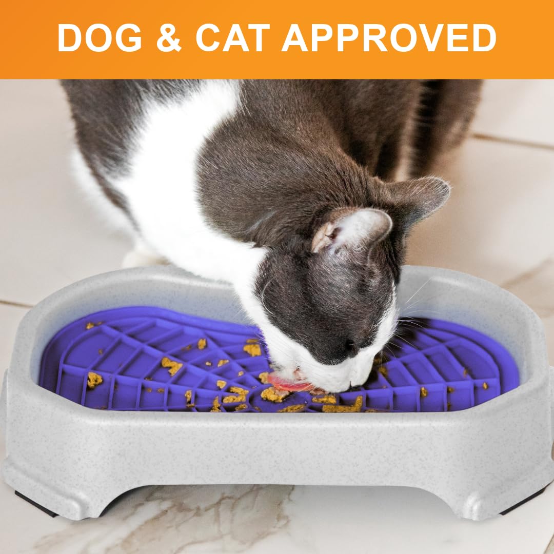 Dog Interactive Treat Licking Mat with Mess-Proof Tray (Purple & Green/Gunmetal)