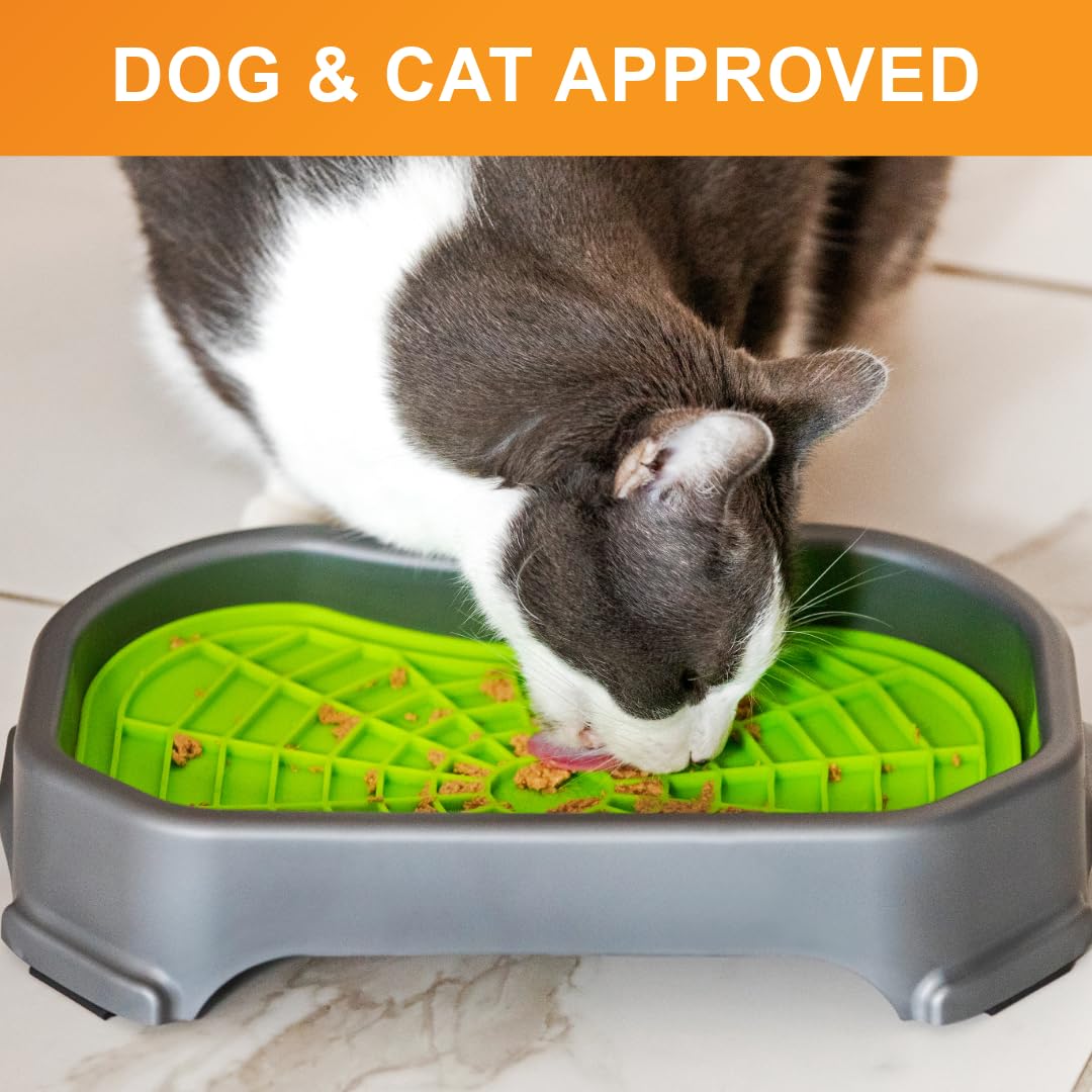 Dog Interactive Treat Licking Mat with Mess-Proof Tray (Purple & Green/Gunmetal)