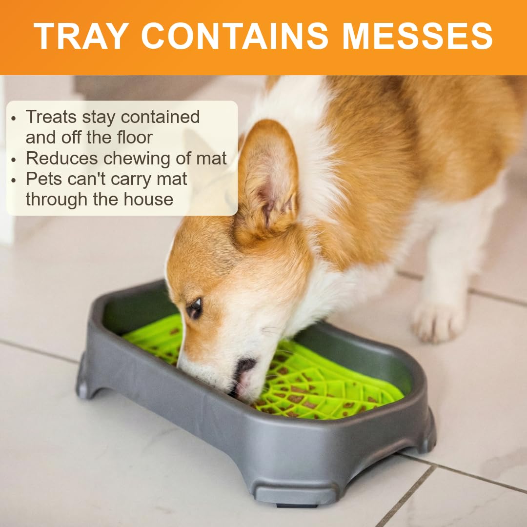 Dog Interactive Treat Licking Mat with Mess-Proof Tray (Purple & Green/Gunmetal)