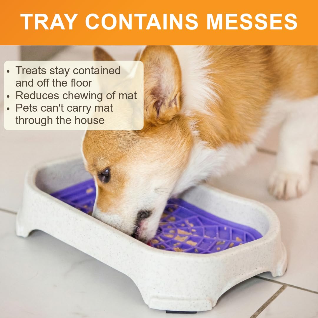 Dog Interactive Treat Licking Mat with Mess-Proof Tray (Purple & Green/Gunmetal)