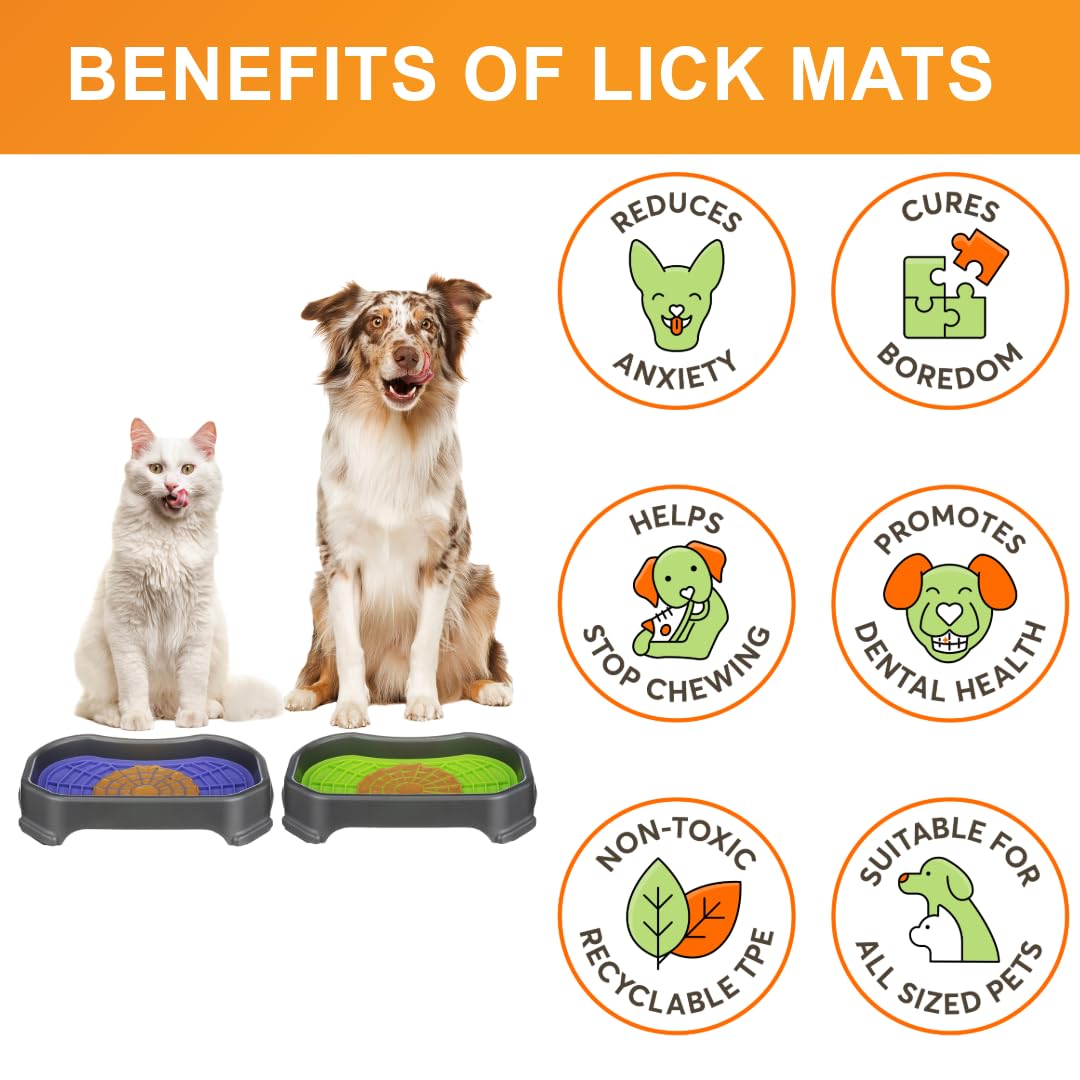 Dog Interactive Treat Licking Mat with Mess-Proof Tray (Purple & Green/Gunmetal)