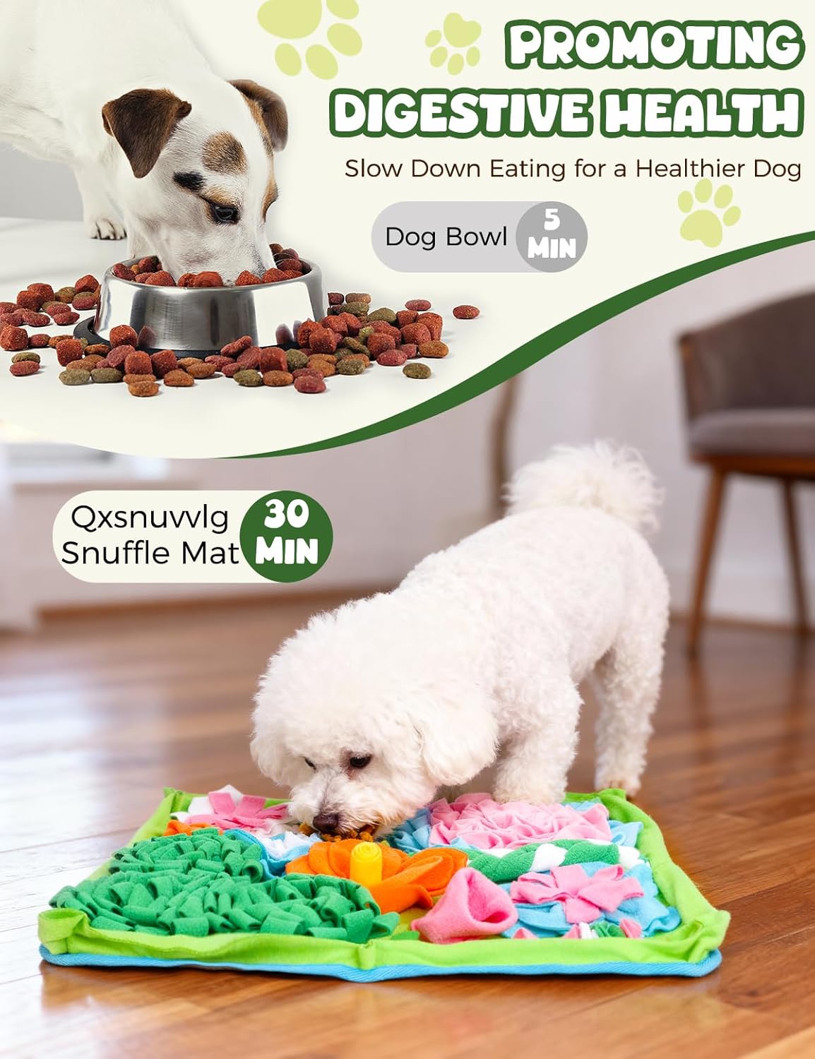 Interactive Snuffle Mat Puzzle for Dogs. Slow Feeding Game Encourages Natural Foraging Skill.  19.7''x19.7''Easy to Clean, Durable