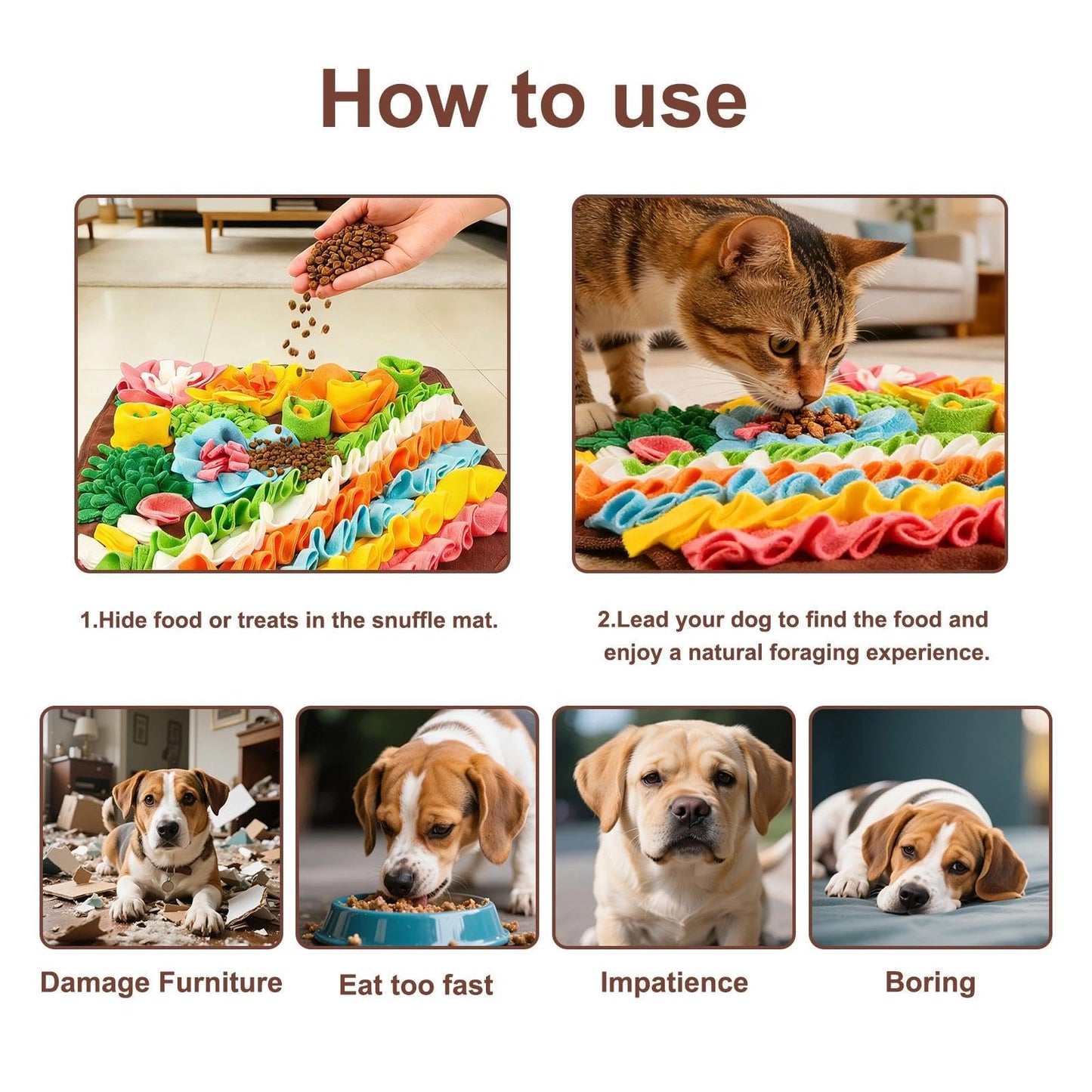 Snuffle Mat Puzzle Toy for Large or Medium Dogs - Slow Feeder, Reduce Boredom, Mental Stimulation.  Fun Foraging Mat