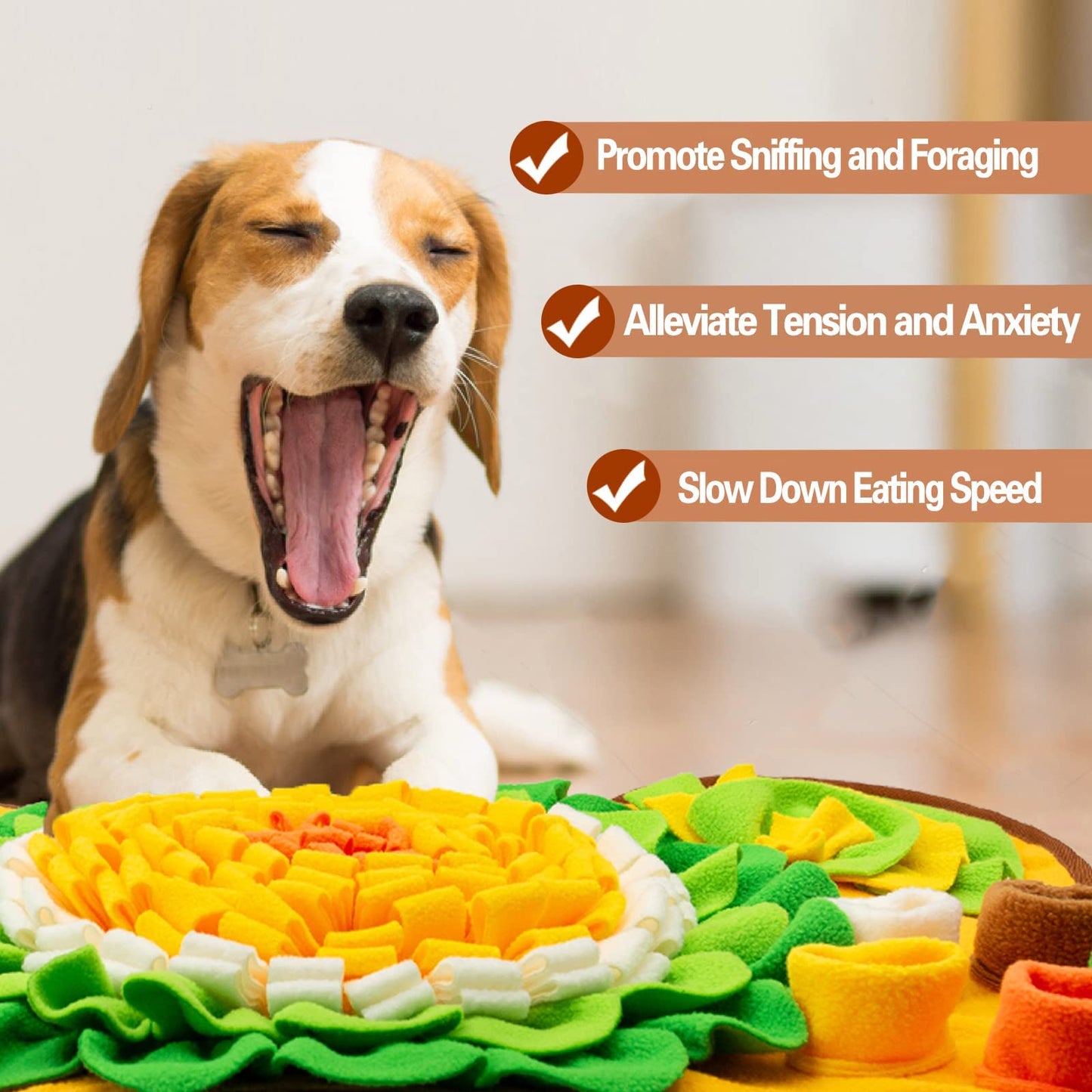 Interactive Puzzle Snuffle Mat & Silicone Lick Mat for Dogs Set. Enrichment Treat Mat & Slow Feeder Toy for Foraging (Orange Snuffle & Lick Combo)