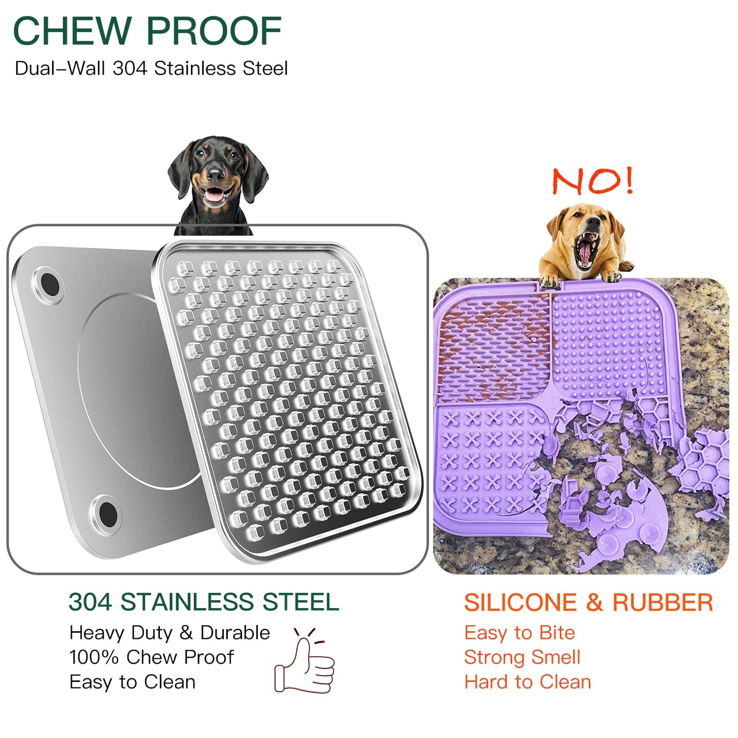 1 or 2 Pack Stainless Steel Large Chew-Proof Lick Mat and Slow Feeder for Dogs & Cats with Non-Slip Heavy Duty Base