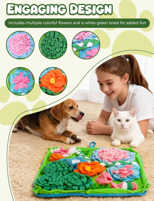 Interactive Snuffle Mat Puzzle for Dogs. Slow Feeding Game Encourages Natural Foraging Skill.  19.7''x19.7''Easy to Clean, Durable