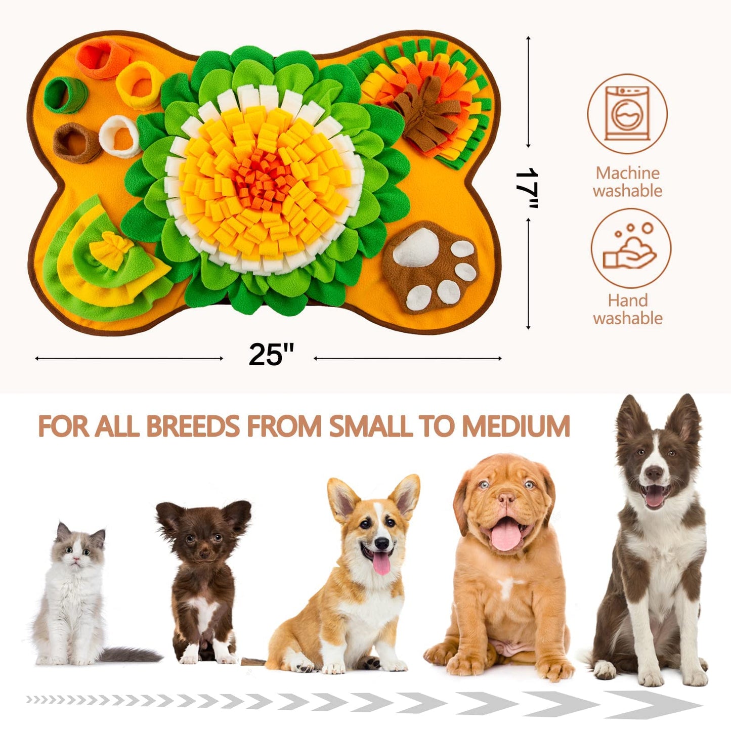 Interactive Puzzle Snuffle Mat & Silicone Lick Mat for Dogs Set. Enrichment Treat Mat & Slow Feeder Toy for Foraging (Orange Snuffle & Lick Combo)