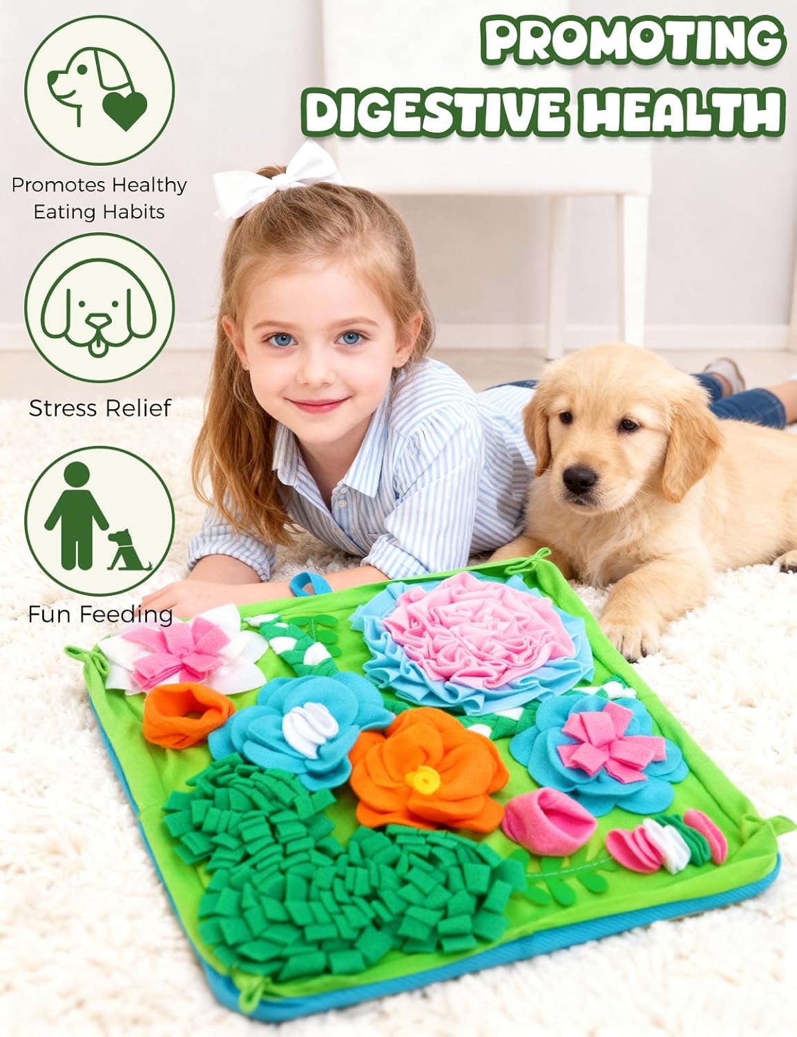 Interactive Snuffle Mat Puzzle for Dogs. Slow Feeding Game Encourages Natural Foraging Skill.  19.7''x19.7''Easy to Clean, Durable