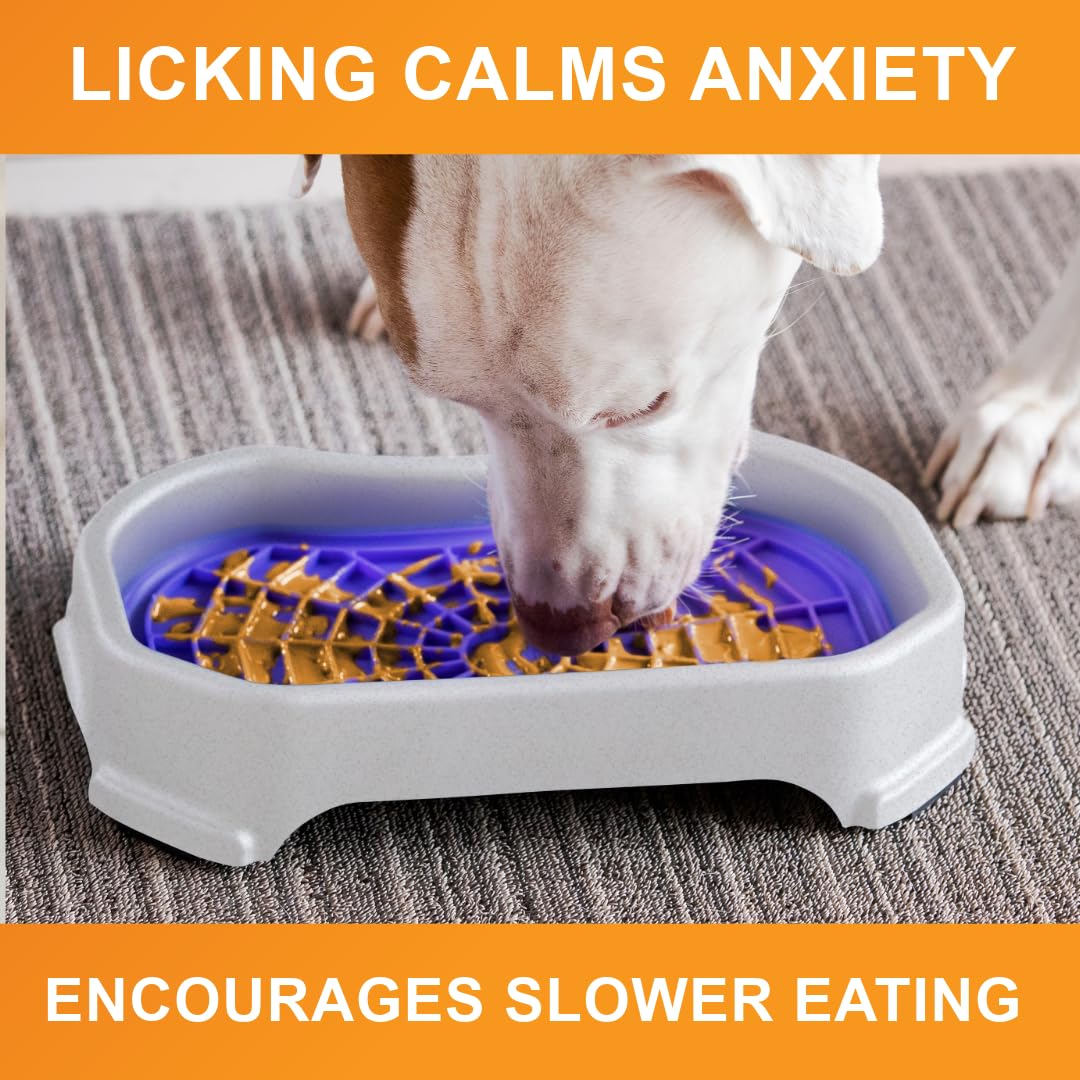Dog Interactive Treat Licking Mat with Mess-Proof Tray (Purple & Green/Gunmetal)