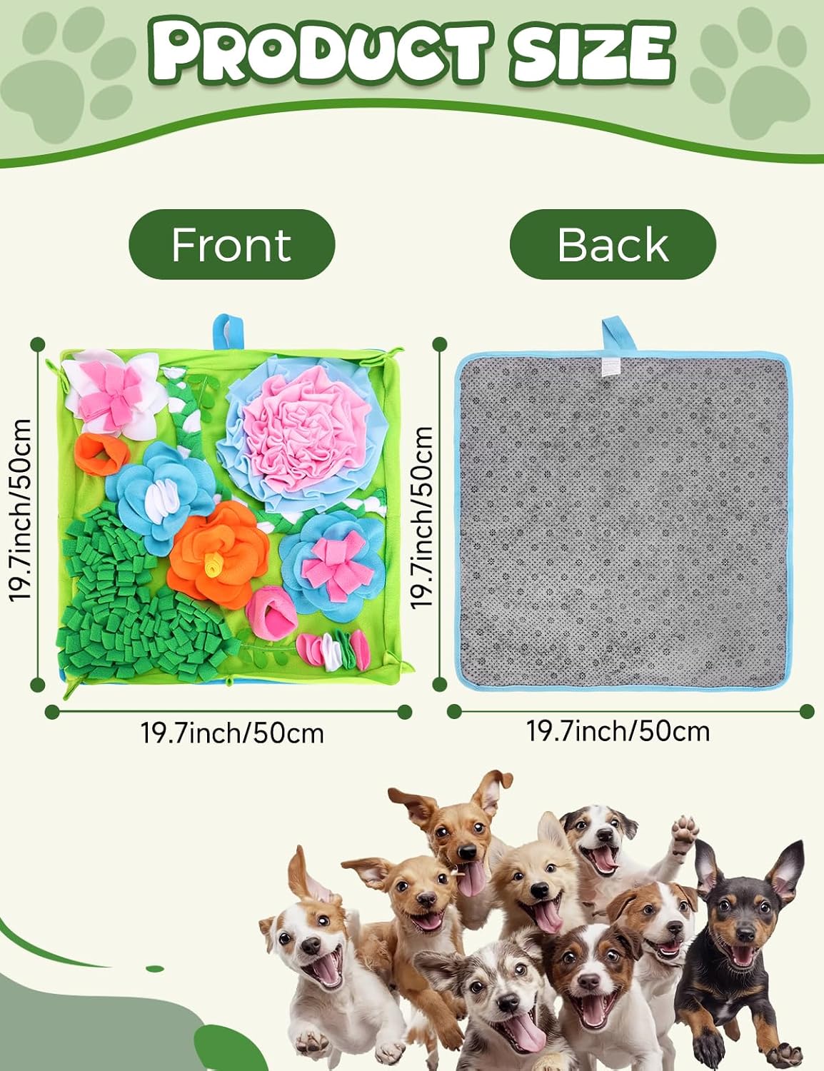 Interactive Snuffle Mat Puzzle for Dogs. Slow Feeding Game Encourages Natural Foraging Skill.  19.7''x19.7''Easy to Clean, Durable