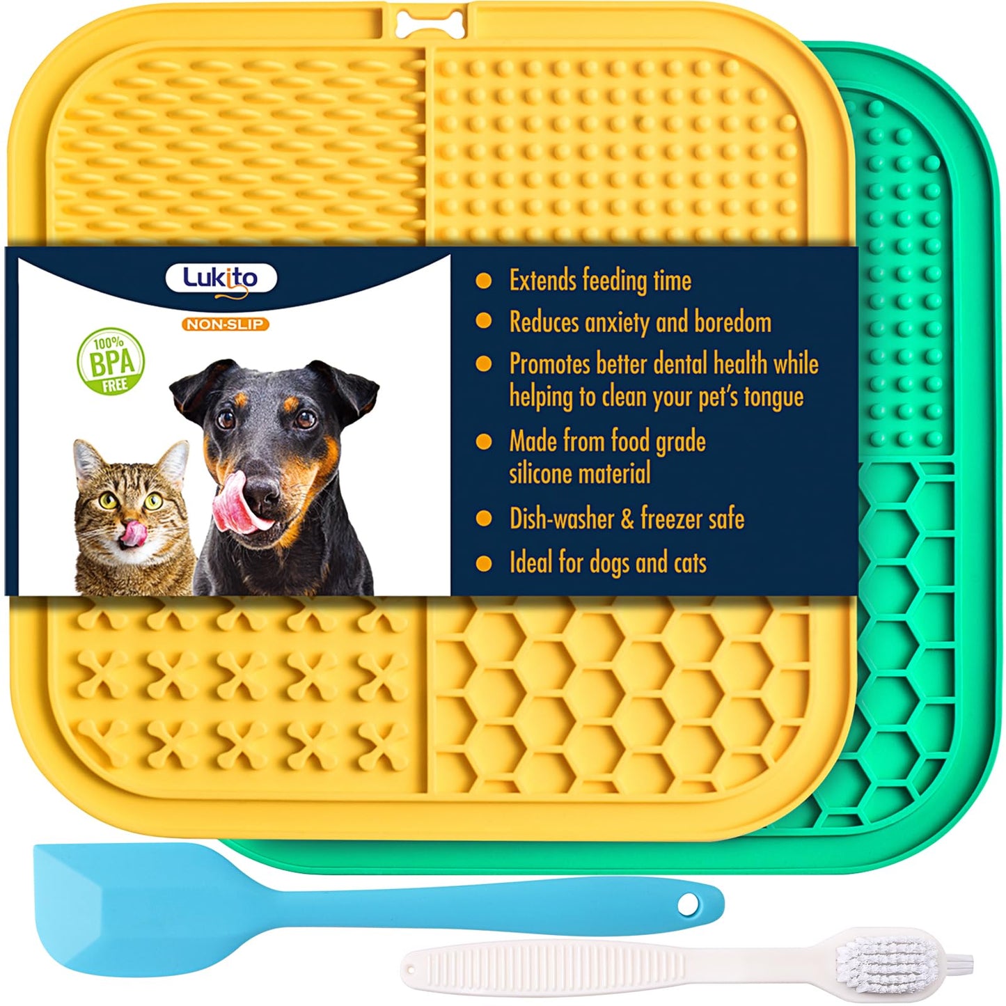 Lick Mat for Dogs (& Cats) 2 Pack with Suction Cups