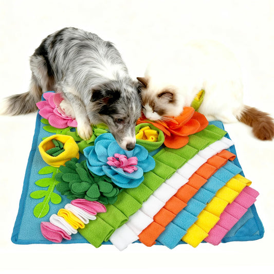 Slow Feeding Puzzle Snuffle Mat for Small & Medium Dogs. Sniff Mat for Mental Stimulating Scent Stimulation. Portable Durable Pet Food Mat (Tulip Style).