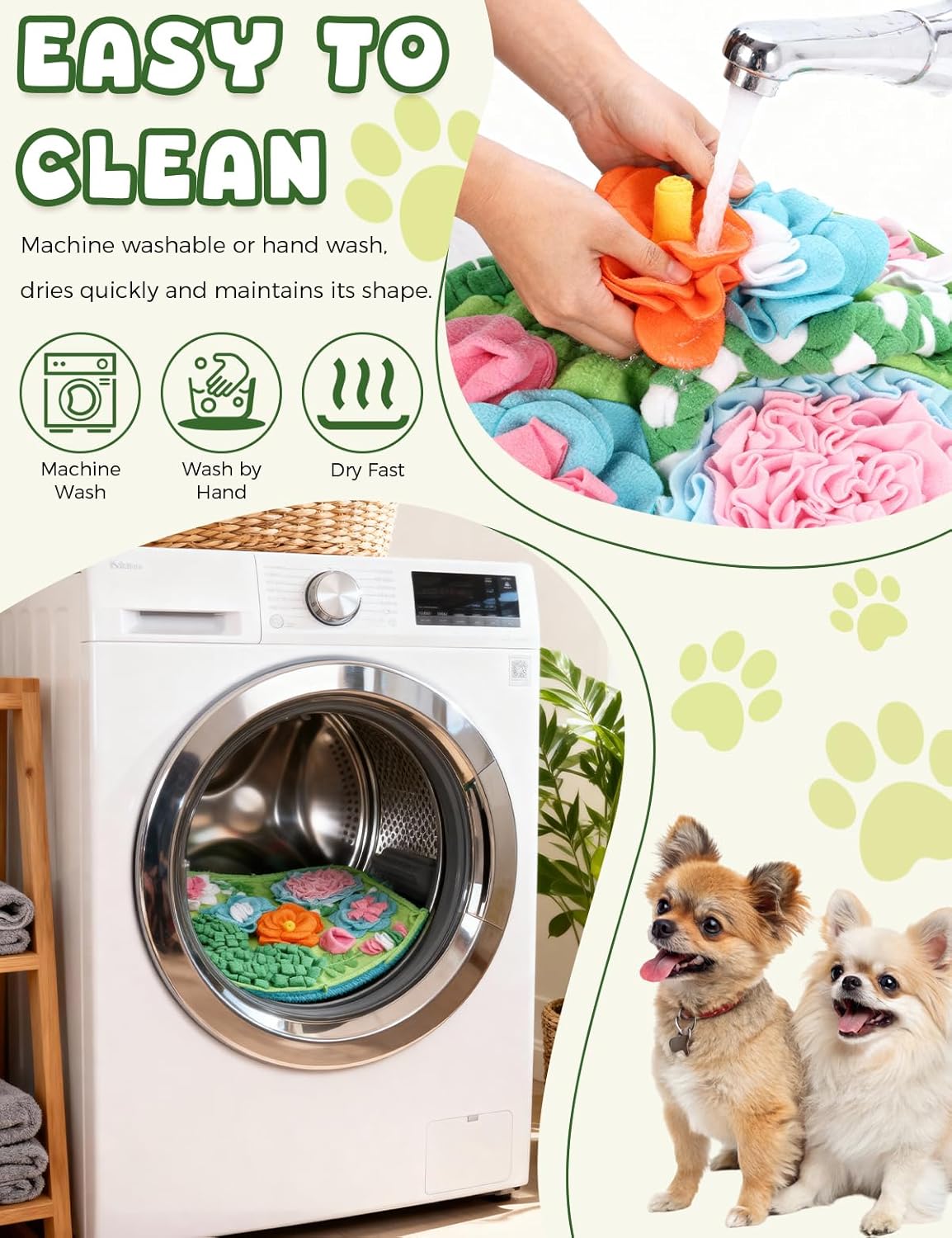 Interactive Snuffle Mat Puzzle for Dogs. Slow Feeding Game Encourages Natural Foraging Skill.  19.7''x19.7''Easy to Clean, Durable