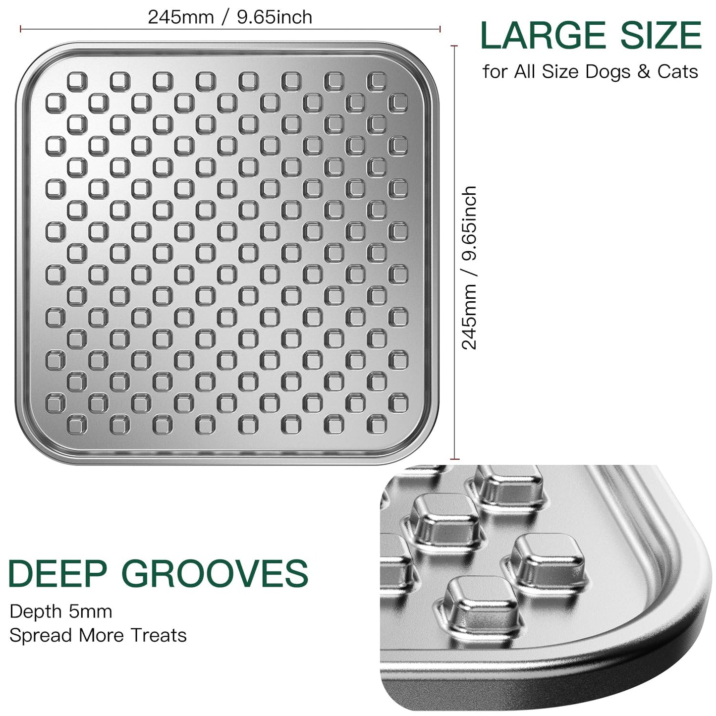 1 or 2 Pack Stainless Steel Large Chew-Proof Lick Mat and Slow Feeder for Dogs & Cats with Non-Slip Heavy Duty Base