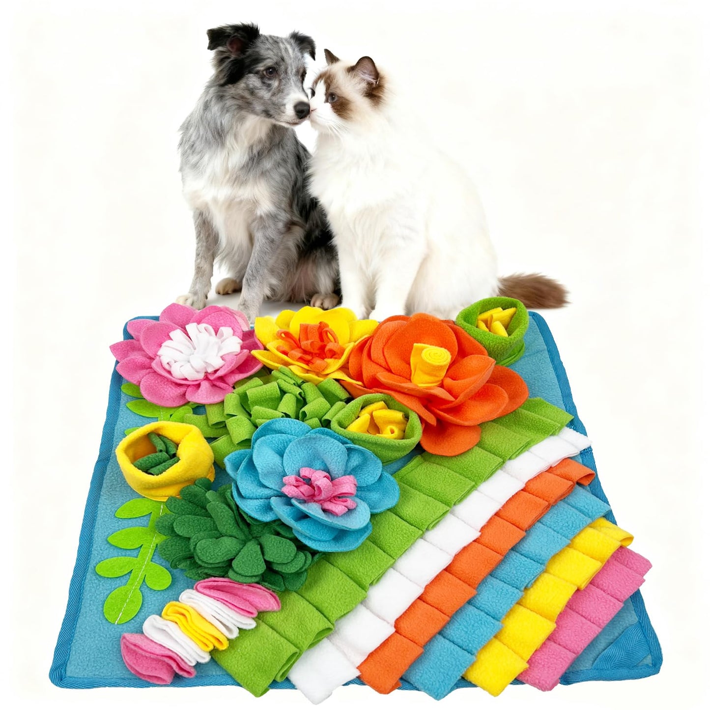 Slow Feeding Puzzle Snuffle Mat for Small & Medium Dogs. Sniff Mat for Mental Stimulating Scent Stimulation. Portable Durable Pet Food Mat (Tulip Style).