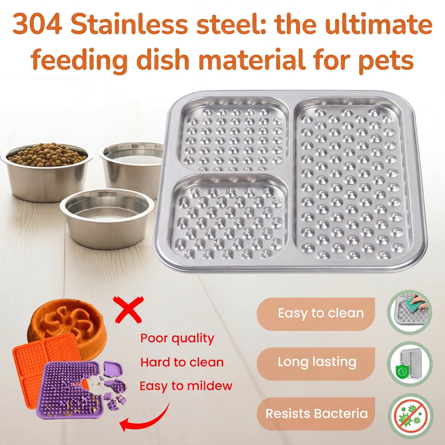 2 Pack - Stainless Steel Chew-Proof Dog Lick Mat with Large Suction Cups, Non-Slip Slow Feeder Pad with for Anxiety Relief, Bathing & Grooming Time