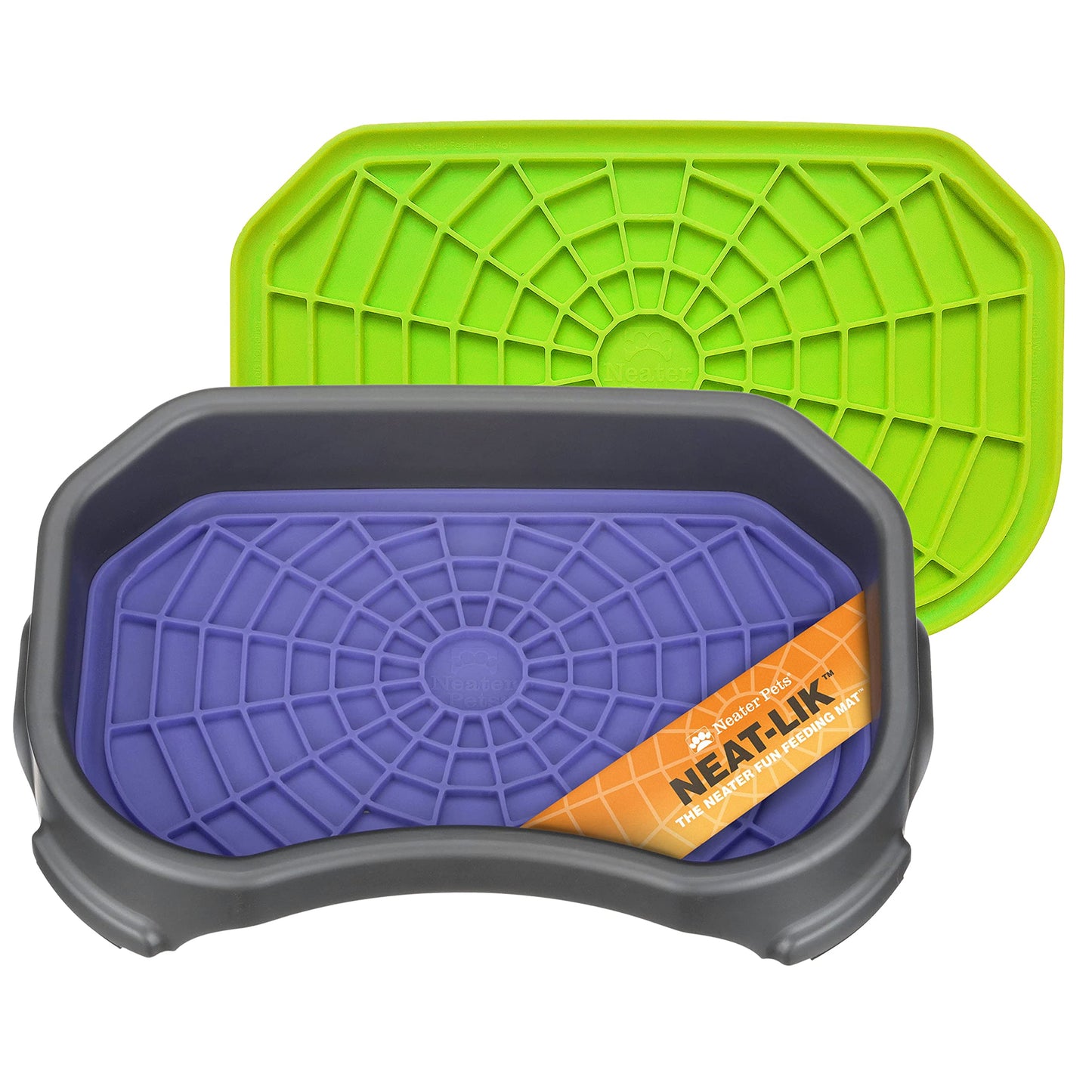 Dog Interactive Treat Licking Mat with Mess-Proof Tray (Purple & Green/Gunmetal)