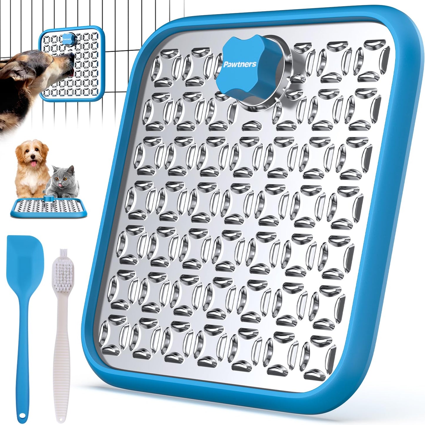 2 Pack Stainless Steel Lick Mat or Slow Feeder Mat for Boredom & Anxiety Reduction, Crate Lick Mat, Bathing Grooming, Slow Feeding, for Large Breed Dogs and Cats