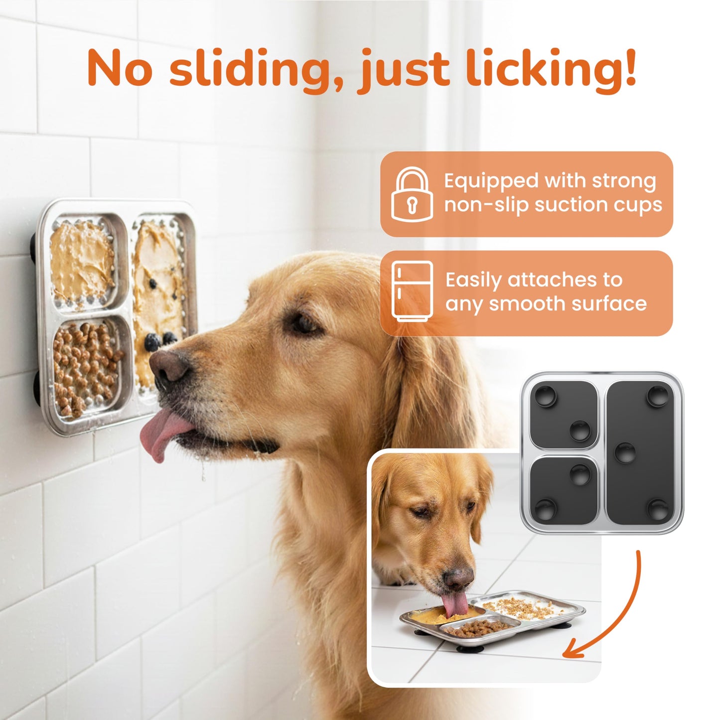 2 Pack - Stainless Steel Chew-Proof Dog Lick Mat with Large Suction Cups, Non-Slip Slow Feeder Pad with for Anxiety Relief, Bathing & Grooming Time