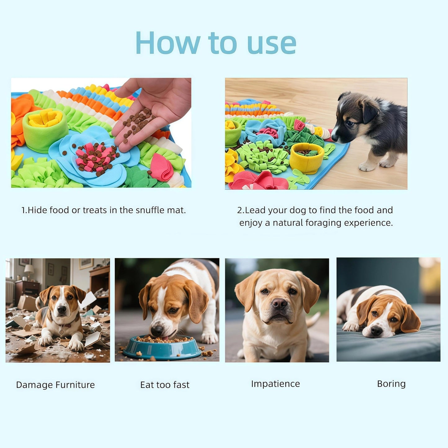 Snuffle Mat Puzzle Toy for Large or Medium Dogs - Slow Feeder, Reduce Boredom, Mental Stimulation.  Fun Foraging Mat