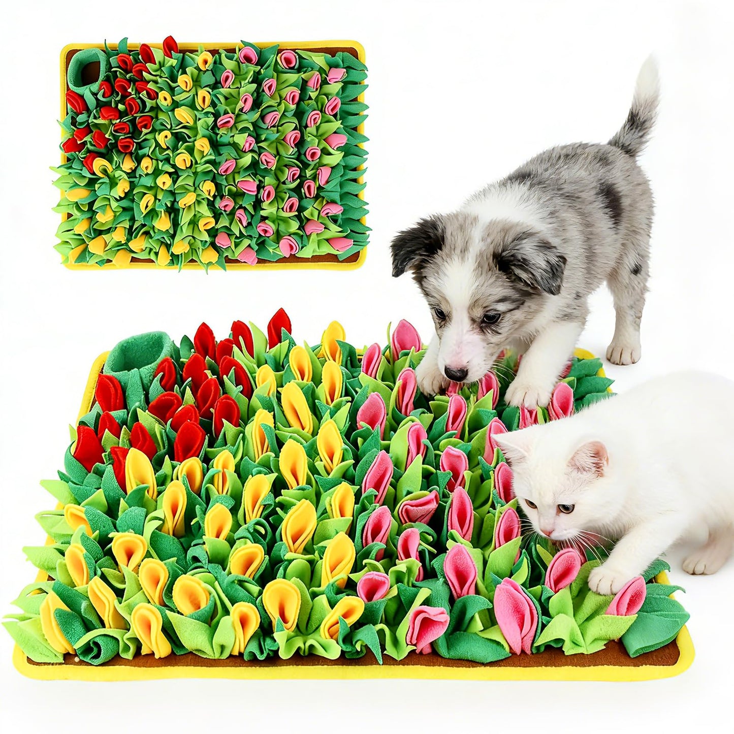 Slow Feeding Puzzle Snuffle Mat for Small & Medium Dogs. Sniff Mat for Mental Stimulating Scent Stimulation. Portable Durable Pet Food Mat (Tulip Style).