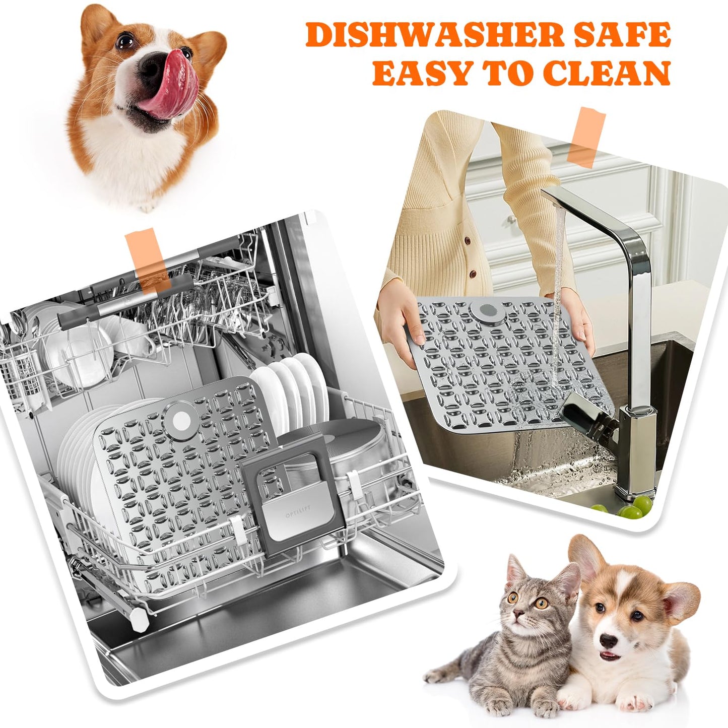 2 Pack Stainless Steel Lick Mat or Slow Feeder Mat for Boredom & Anxiety Reduction, Crate Lick Mat, Bathing Grooming, Slow Feeding, for Large Breed Dogs and Cats