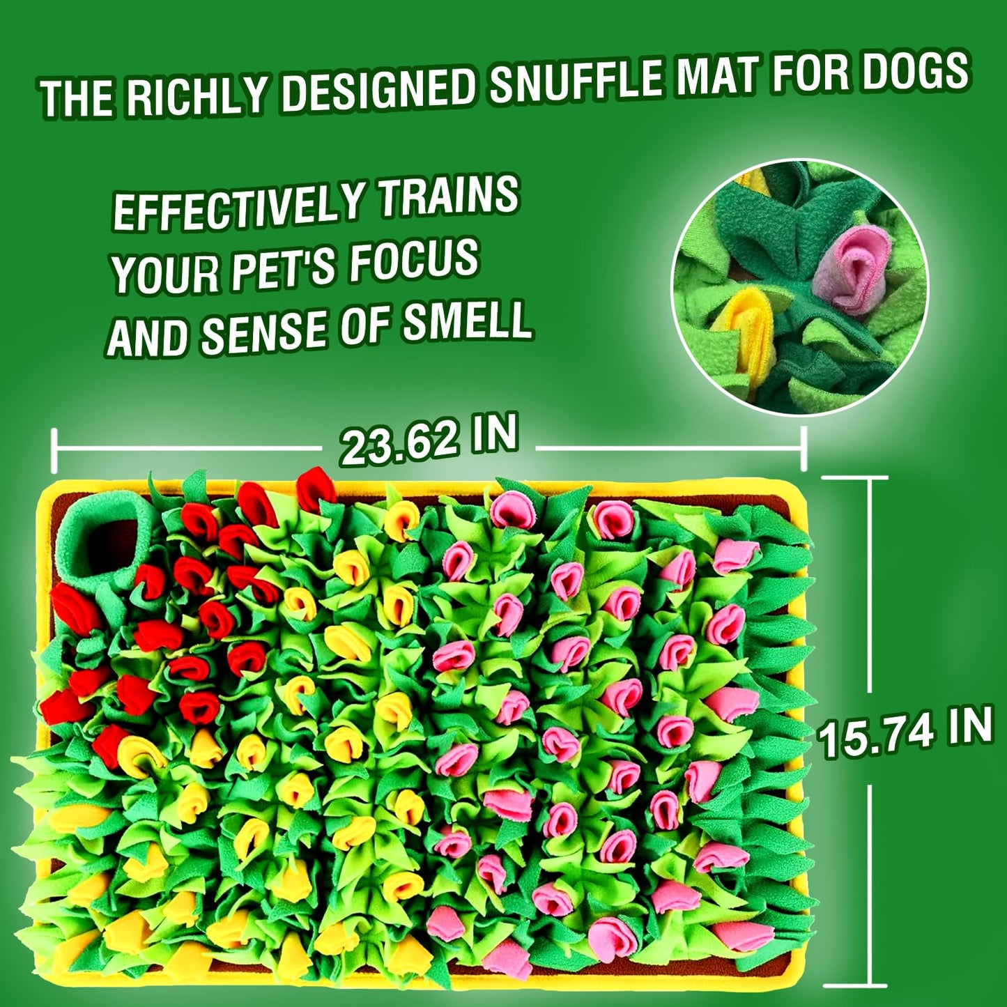 Slow Feeding Puzzle Snuffle Mat for Small & Medium Dogs. Sniff Mat for Mental Stimulating Scent Stimulation. Portable Durable Pet Food Mat (Tulip Style).