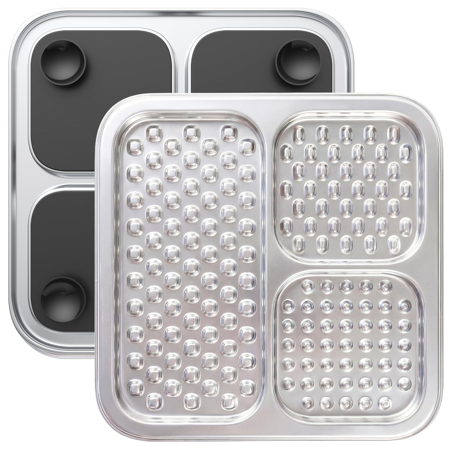 2 Pack - Stainless Steel Chew-Proof Dog Lick Mat with Large Suction Cups, Non-Slip Slow Feeder Pad with for Anxiety Relief, Bathing & Grooming Time
