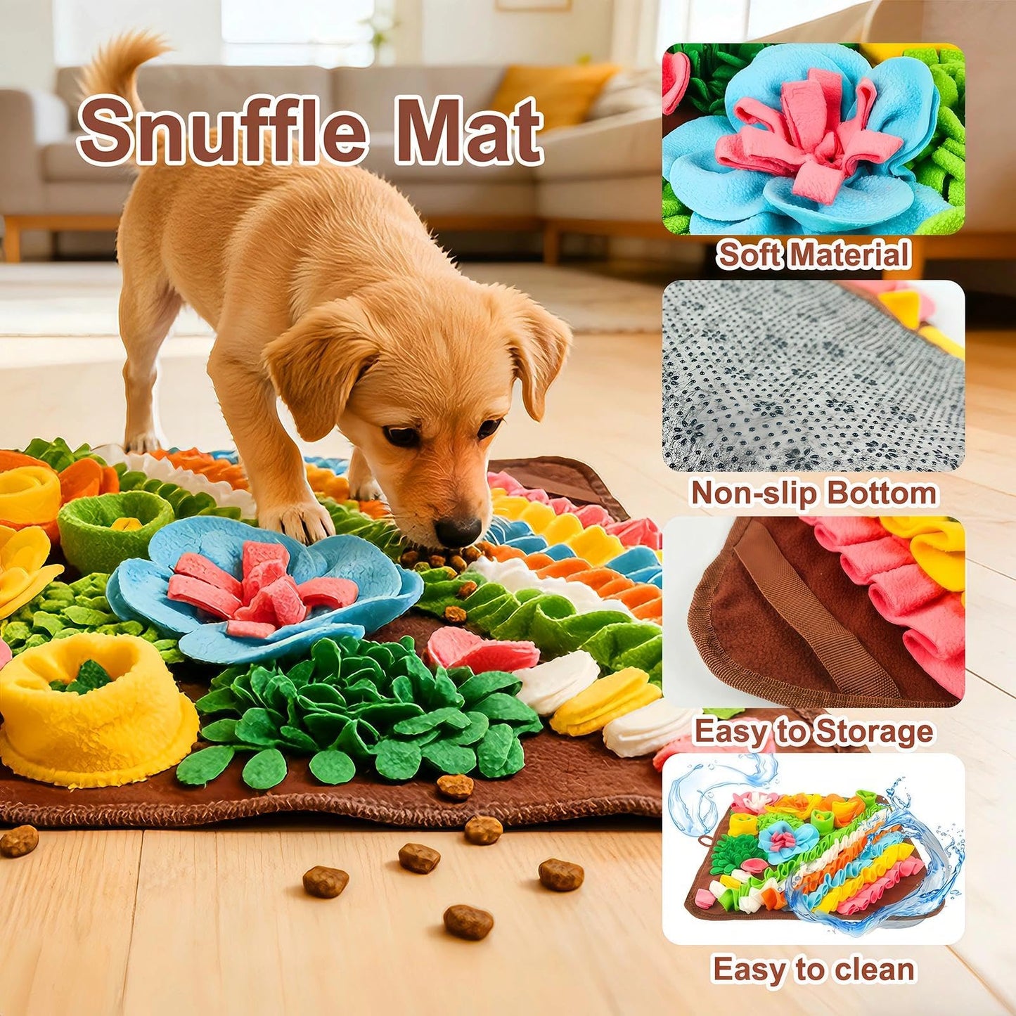 Snuffle Mat Puzzle Toy for Large or Medium Dogs - Slow Feeder, Reduce Boredom, Mental Stimulation.  Fun Foraging Mat