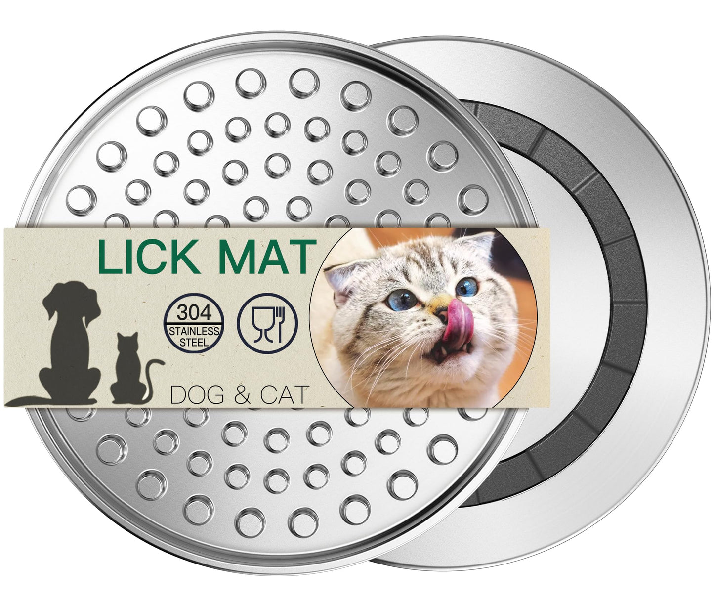 1 or 2 Pack Stainless Steel Large Chew-Proof Lick Mat and Slow Feeder for Dogs & Cats with Non-Slip Heavy Duty Base