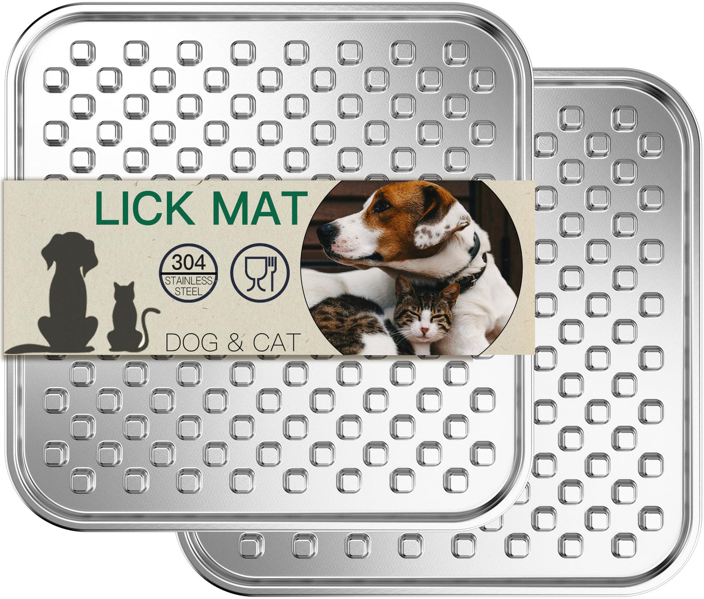 1 or 2 Pack Stainless Steel Large Chew-Proof Lick Mat and Slow Feeder for Dogs & Cats with Non-Slip Heavy Duty Base