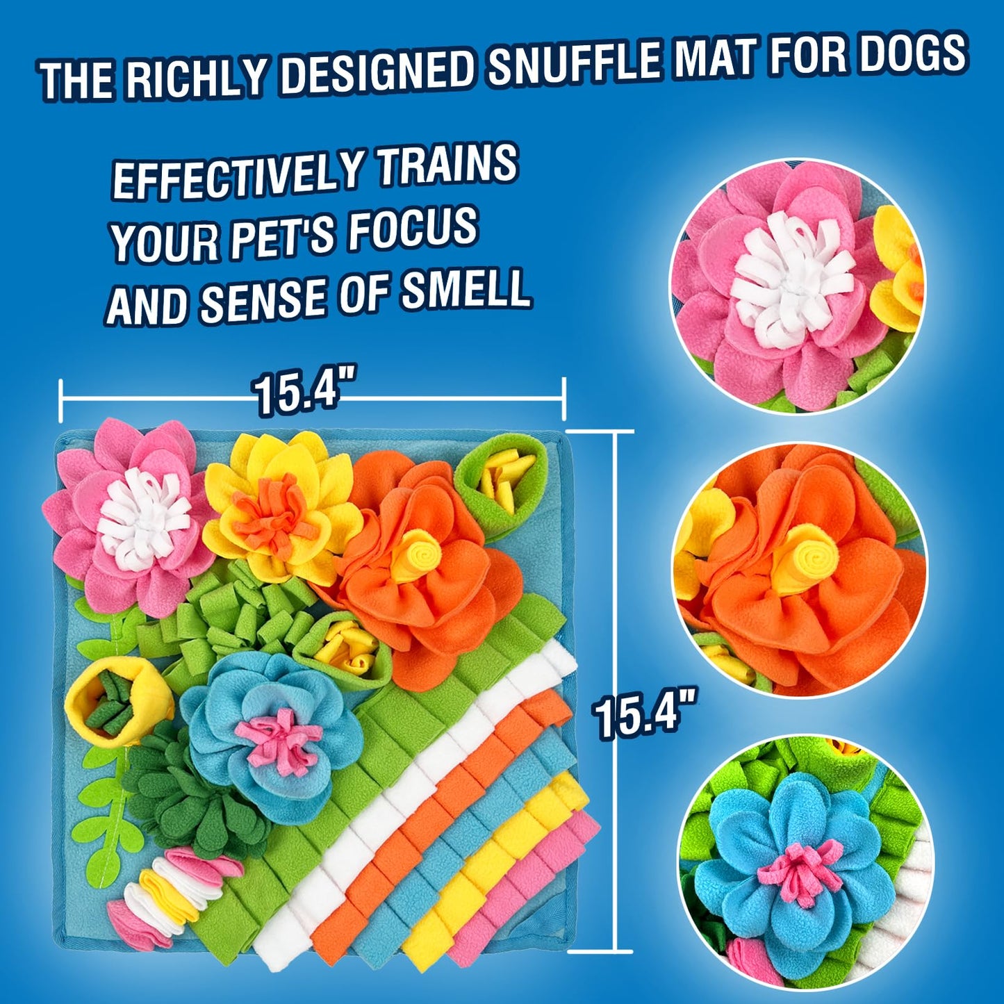Slow Feeding Puzzle Snuffle Mat for Small & Medium Dogs. Sniff Mat for Mental Stimulating Scent Stimulation. Portable Durable Pet Food Mat (Tulip Style).