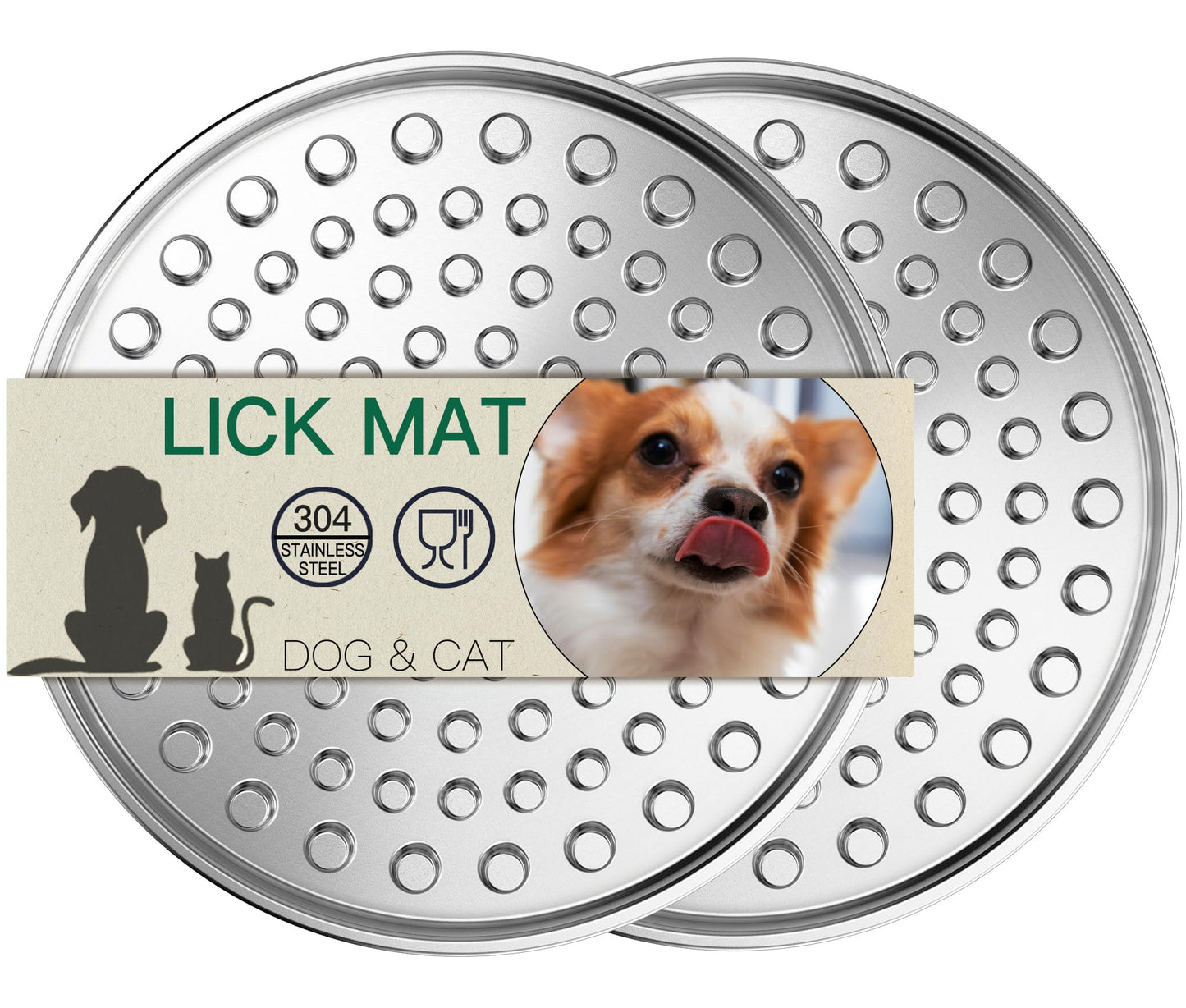 1 or 2 Pack Stainless Steel Large Chew-Proof Lick Mat and Slow Feeder for Dogs & Cats with Non-Slip Heavy Duty Base