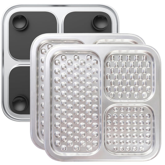 2 Pack - Stainless Steel Chew-Proof Dog Lick Mat with Large Suction Cups, Non-Slip Slow Feeder Pad with for Anxiety Relief, Bathing & Grooming Time