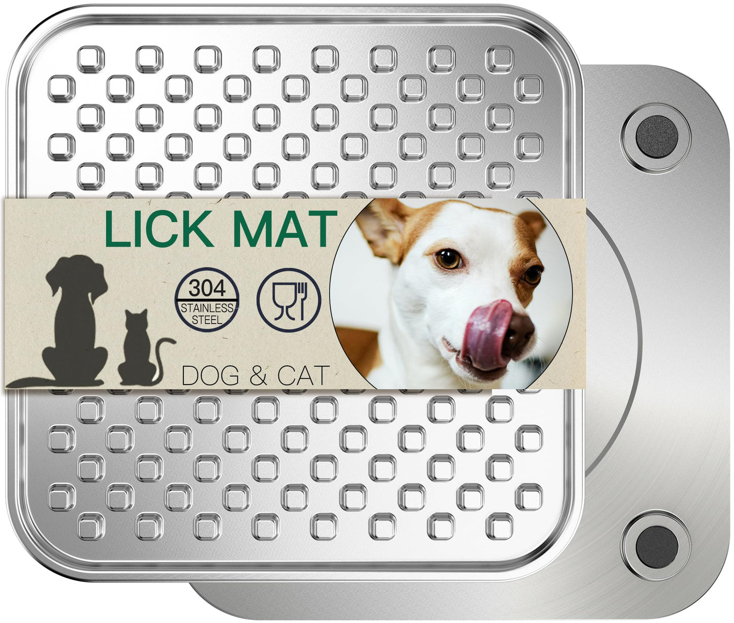1 or 2 Pack Stainless Steel Large Chew-Proof Lick Mat and Slow Feeder for Dogs & Cats with Non-Slip Heavy Duty Base