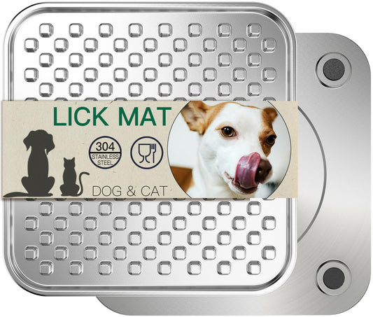 1 or 2 Pack Stainless Steel Large Chew-Proof Lick Mat and Slow Feeder for Dogs & Cats with Non-Slip Heavy Duty Base