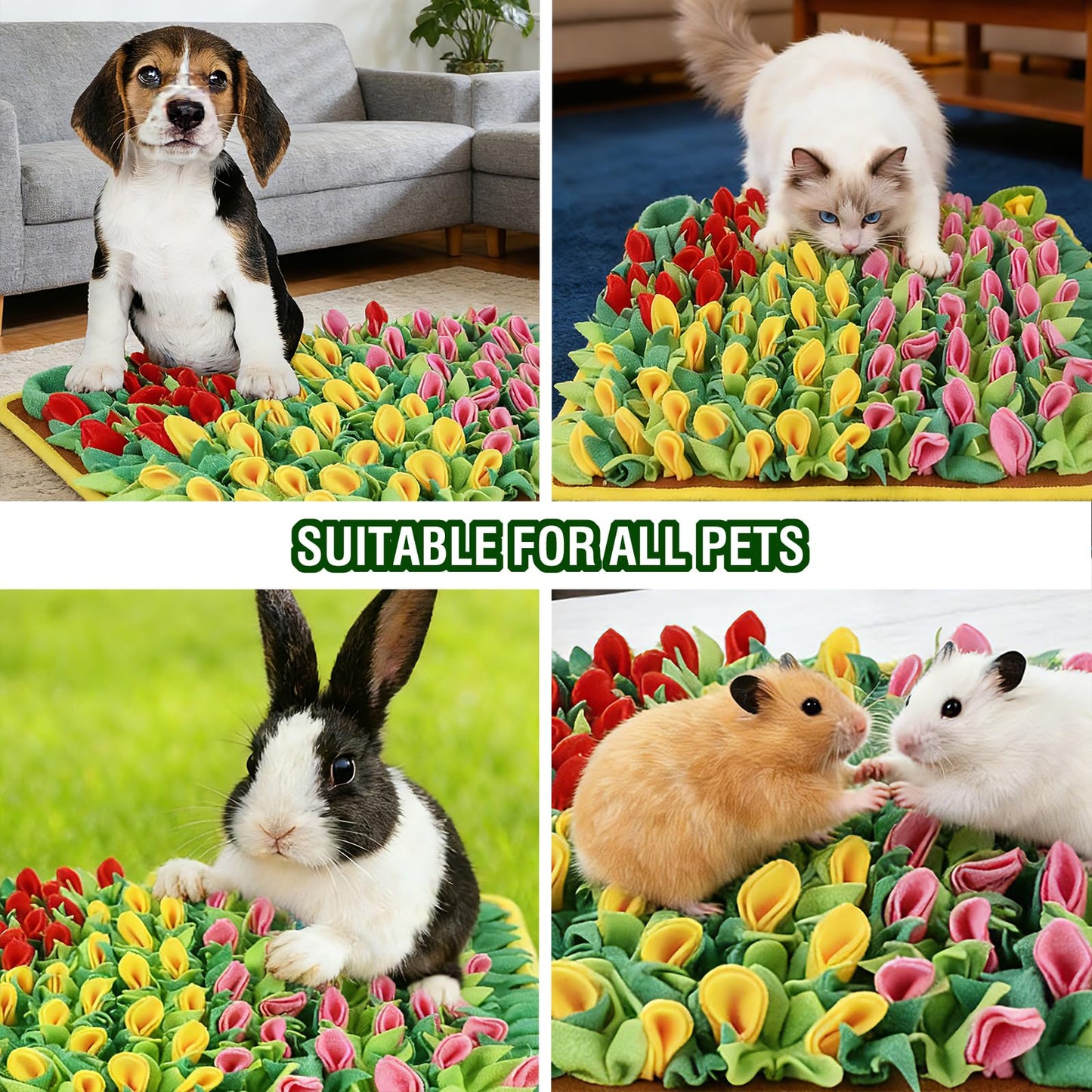 Slow Feeding Puzzle Snuffle Mat for Small & Medium Dogs. Sniff Mat for Mental Stimulating Scent Stimulation. Portable Durable Pet Food Mat (Tulip Style).