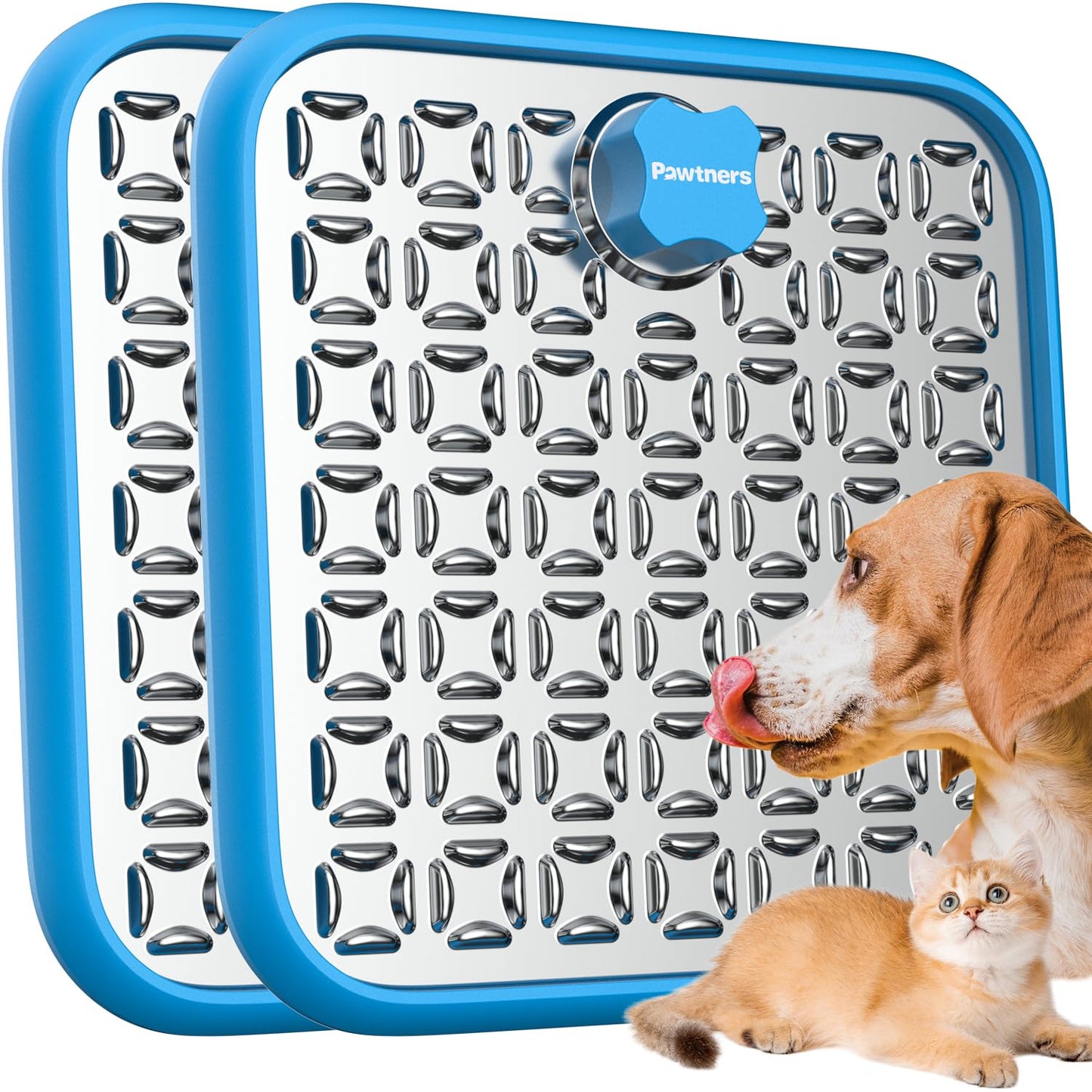 2 Pack Stainless Steel Lick Mat or Slow Feeder Mat for Boredom & Anxiety Reduction, Crate Lick Mat, Bathing Grooming, Slow Feeding, for Large Breed Dogs and Cats