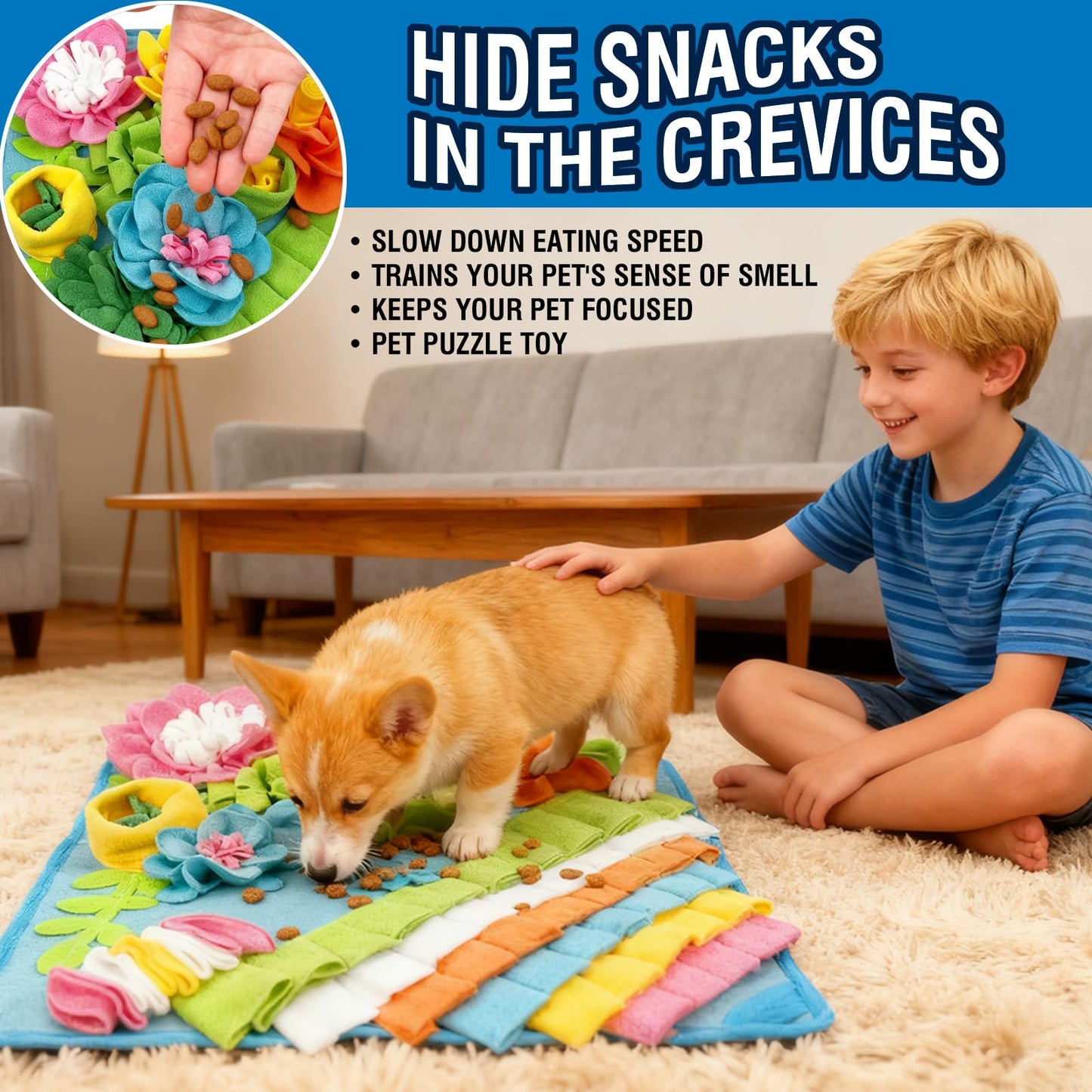 Slow Feeding Puzzle Snuffle Mat for Small & Medium Dogs. Sniff Mat for Mental Stimulating Scent Stimulation. Portable Durable Pet Food Mat (Tulip Style).
