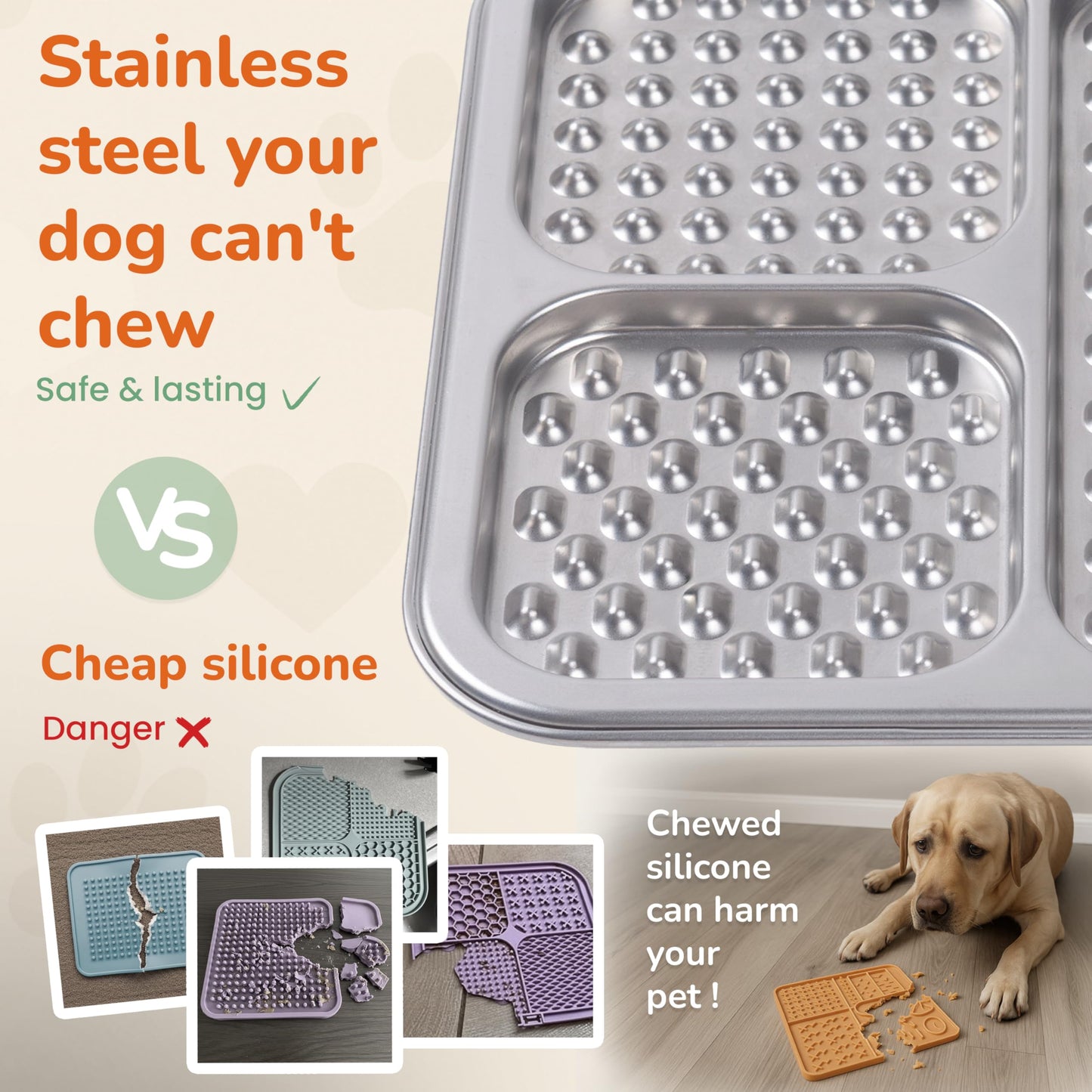 2 Pack - Stainless Steel Chew-Proof Dog Lick Mat with Large Suction Cups, Non-Slip Slow Feeder Pad with for Anxiety Relief, Bathing & Grooming Time