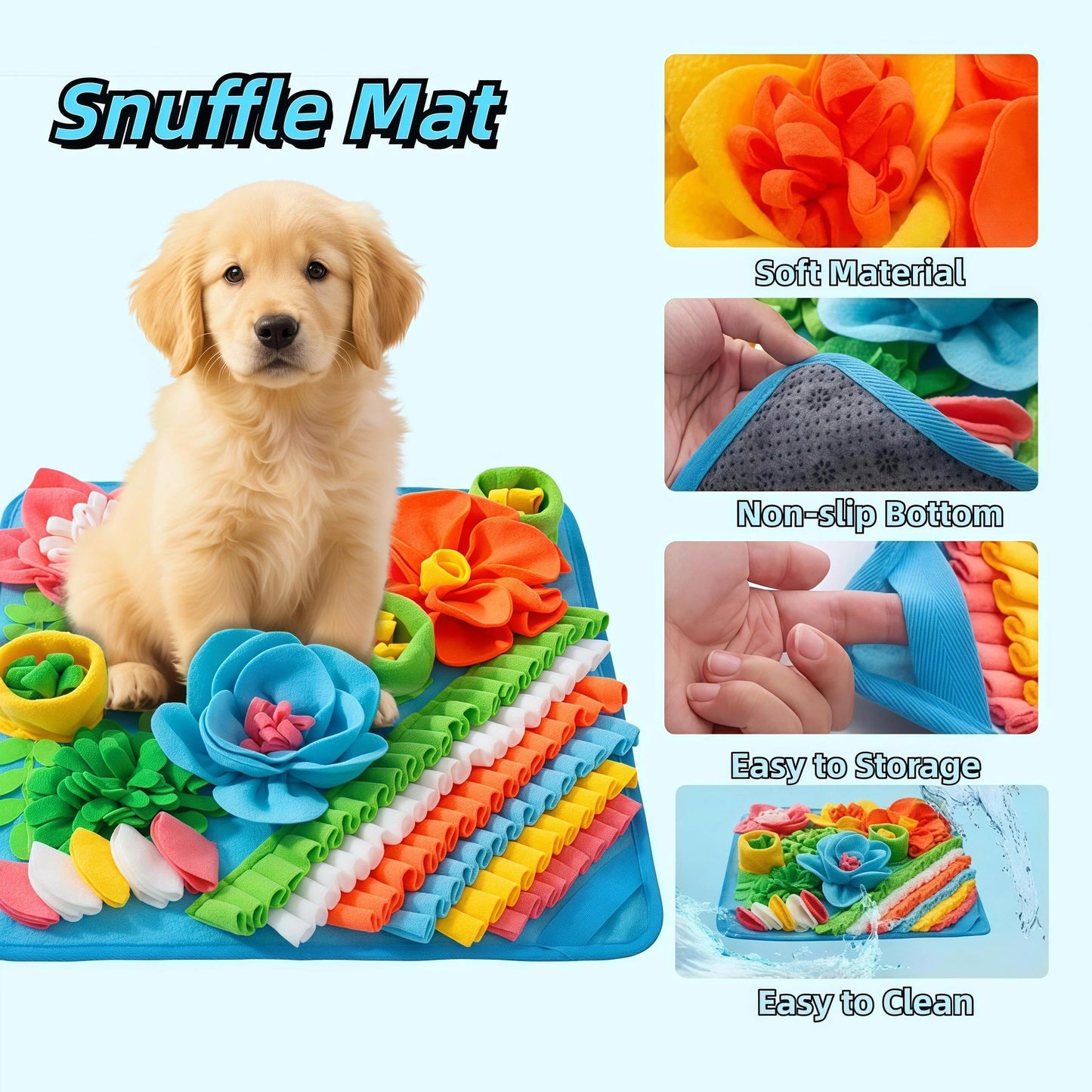 Snuffle Mat Puzzle Toy for Large or Medium Dogs - Slow Feeder, Reduce Boredom, Mental Stimulation.  Fun Foraging Mat