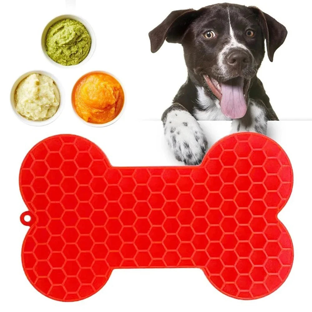 Dog Lick Mat Bone-shaped Silicon Licking Mat With Suction Dog Lick Slow Feeder Licky Mat Pet Bathing Distraction Pads Food Plate