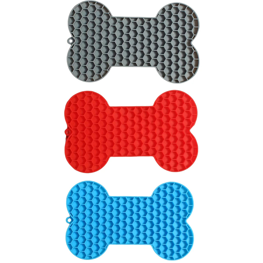 Dog Lick Mat Bone-shaped Silicon Licking Mat With Suction Dog Lick Slow Feeder Licky Mat Pet Bathing Distraction Pads Food Plate