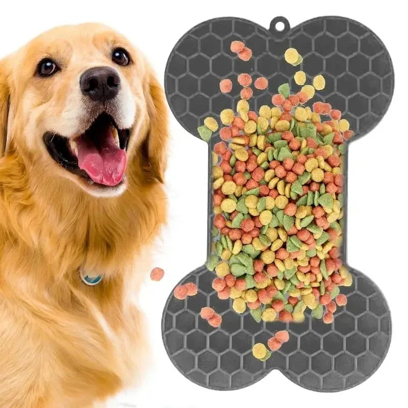Dog Lick Mat Bone-shaped Silicon Licking Mat With Suction Dog Lick Slow Feeder Licky Mat Pet Bathing Distraction Pads Food Plate