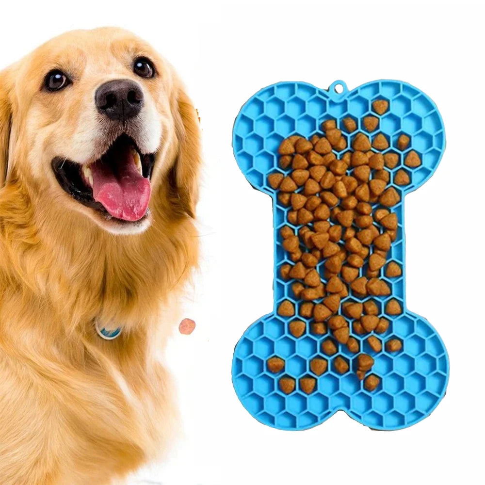 Dog Lick Mat Bone-shaped Silicon Licking Mat With Suction Dog Lick Slow Feeder Licky Mat Pet Bathing Distraction Pads Food Plate